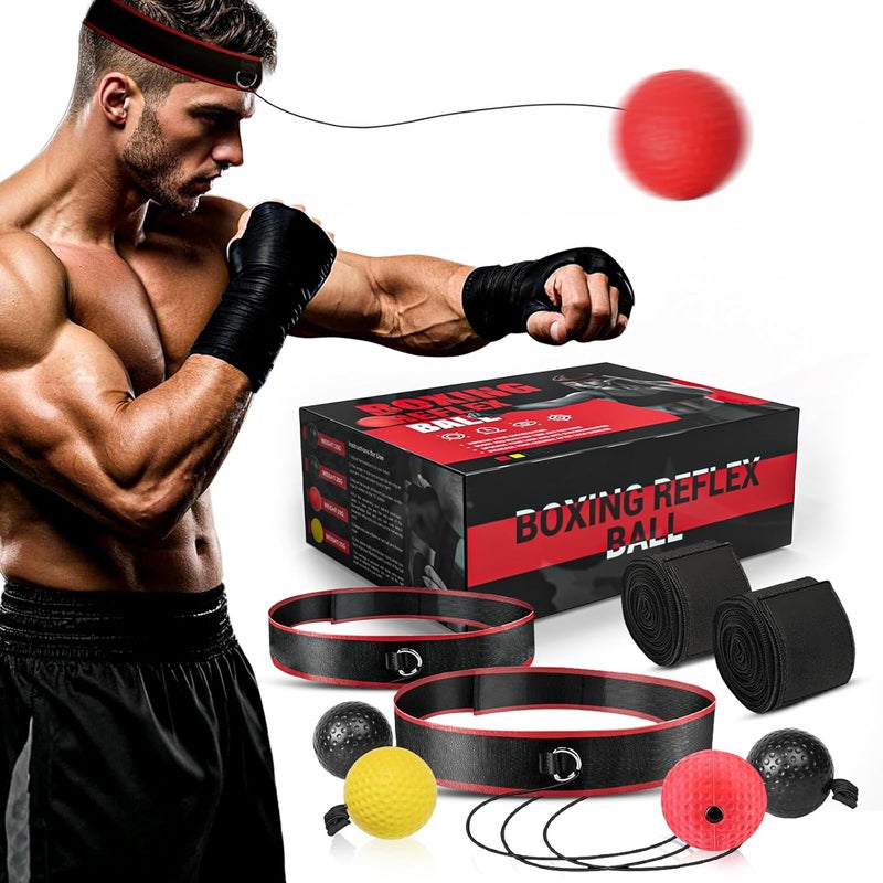 KTEBO ® Boxing Reflex Ball Headband Set - Includes 4 Different Balls and 2 Adjustable Headbands for Beginner Proficiency Improvement, Great Boxing Equipment - Image 1